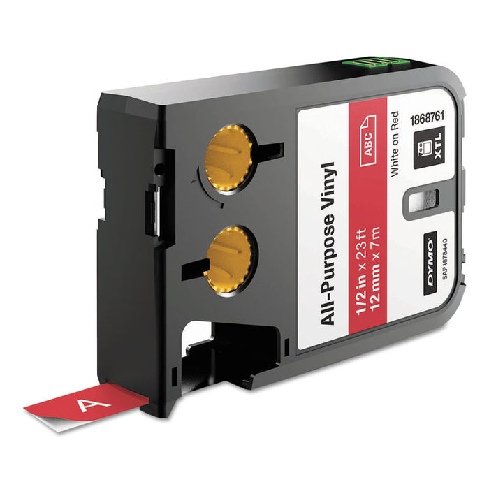 XTL All-Purpose Vinyl Labels, 0.5" x 24.6 ft, Red/White Print