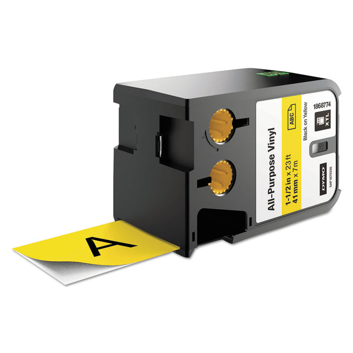 XTL All-Purpose Vinyl Labels, 1.5" x 24.6 ft, Yellow/Black Print