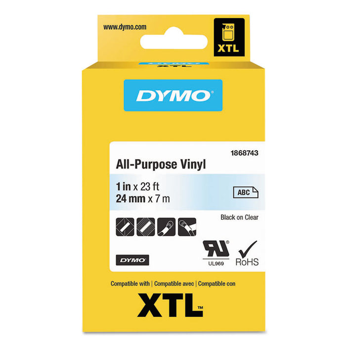 XTL All-Purpose Vinyl Labels, 1" x 24.6 ft, Clear/Black Print