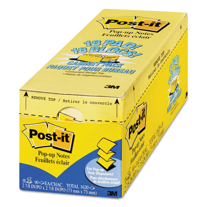 Original Canary Yellow Pop-up Refill Cabinet Pack, 3" x 3", Canary Yellow, 90 Sheets/Pad, 18 Pads/Pack