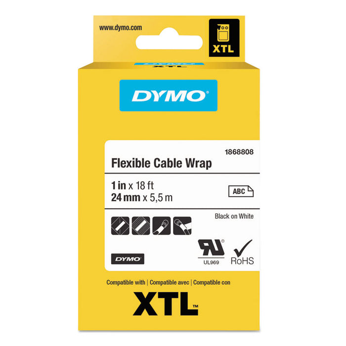XTL Flexible Cable Wrap Labels, 1" x 18 ft, White/Black Print