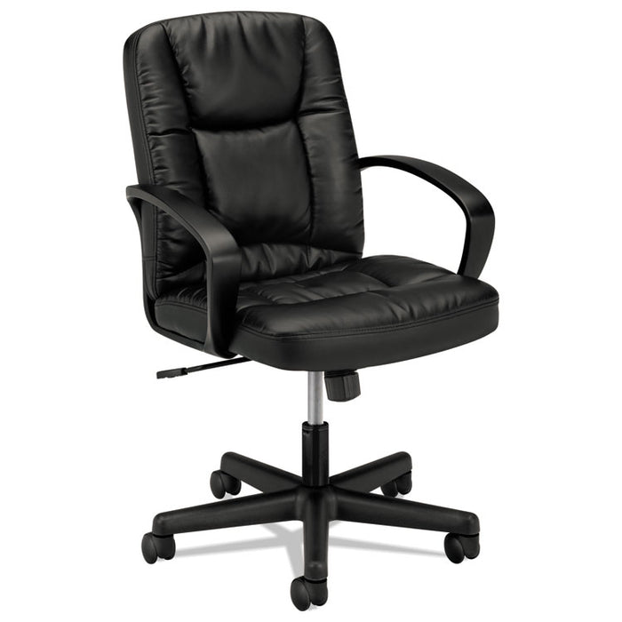 HVL171 Executive Mid-Back Leather Chair, Supports up to 250 lbs., Black Seat/Black Back, Black Base
