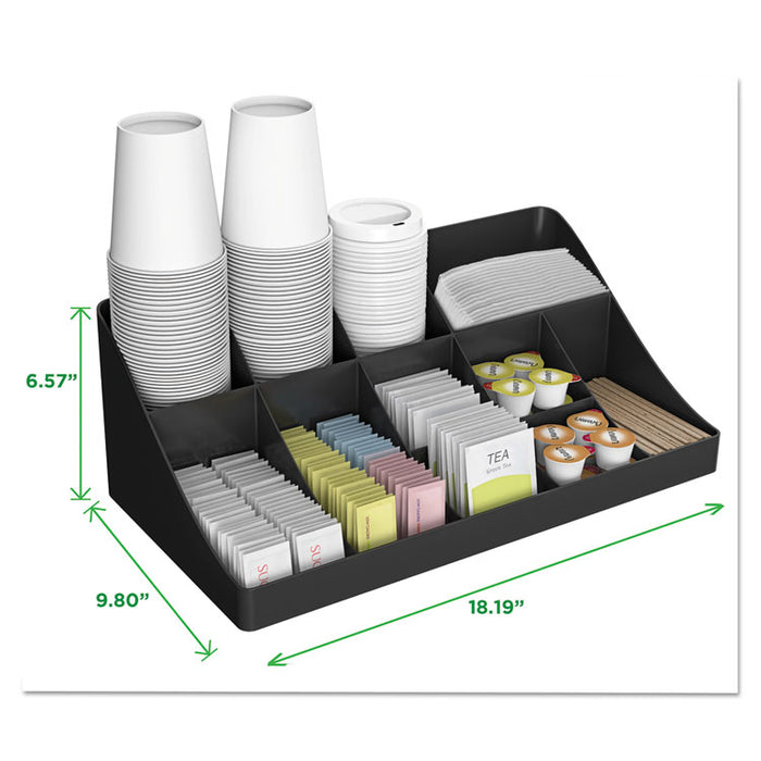 11-Compartment Coffee Condiment Organizer, 18.25 x 6.63 x 9.78, Black
