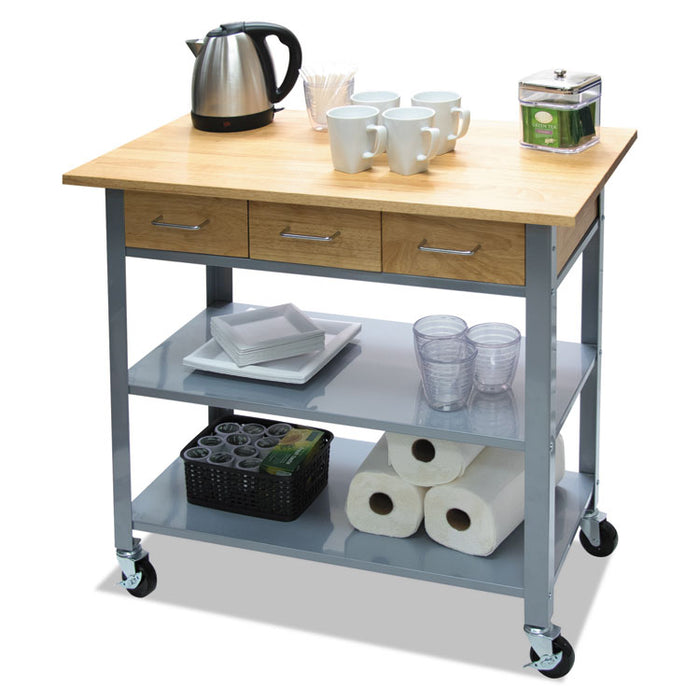 Countertop Serving Cart, 35.5w x 19.75d x 34.25h, Silver/Brown