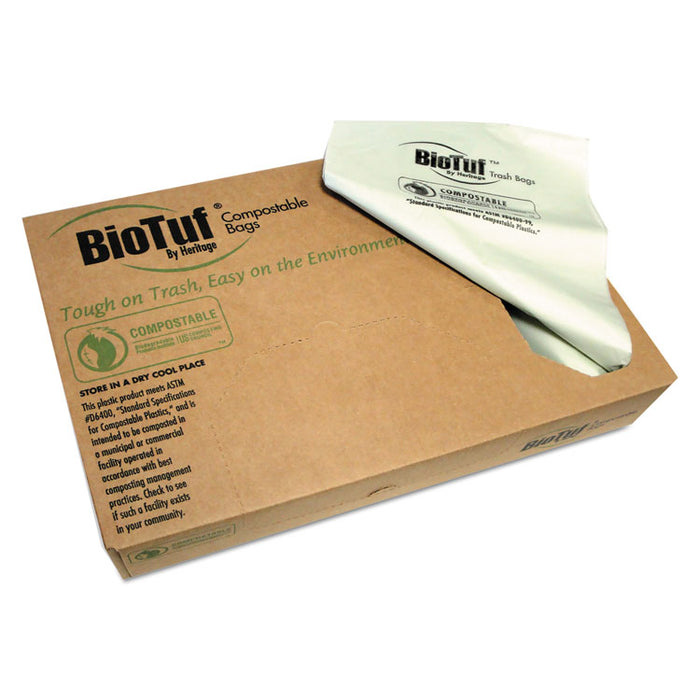 Biotuf Compostable Can Liners, 13 gal, 0.88 mil, 24" x 32", Green, 200/Carton