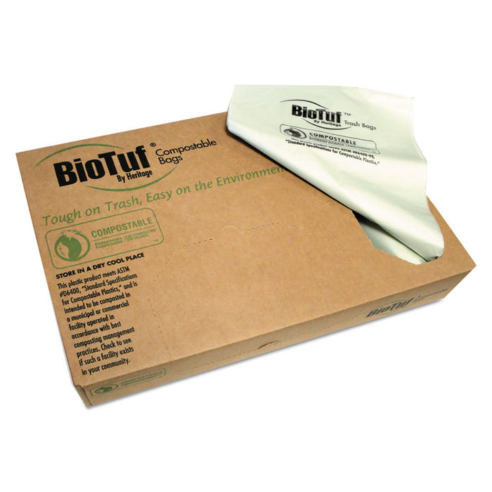 Biotuf Compostable Can Liners, 60 gal, 0.9 mil, 38" x 58", Green, 100/Carton
