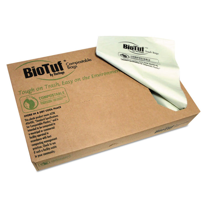 Biotuf Compostable Can Liners, 45 gal, 0.9 mil, 40" x 46", Green, 100/Carton