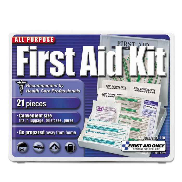 All-Purpose First Aid Kit, 21 Pieces, 4.75 x 3, Plastic Case