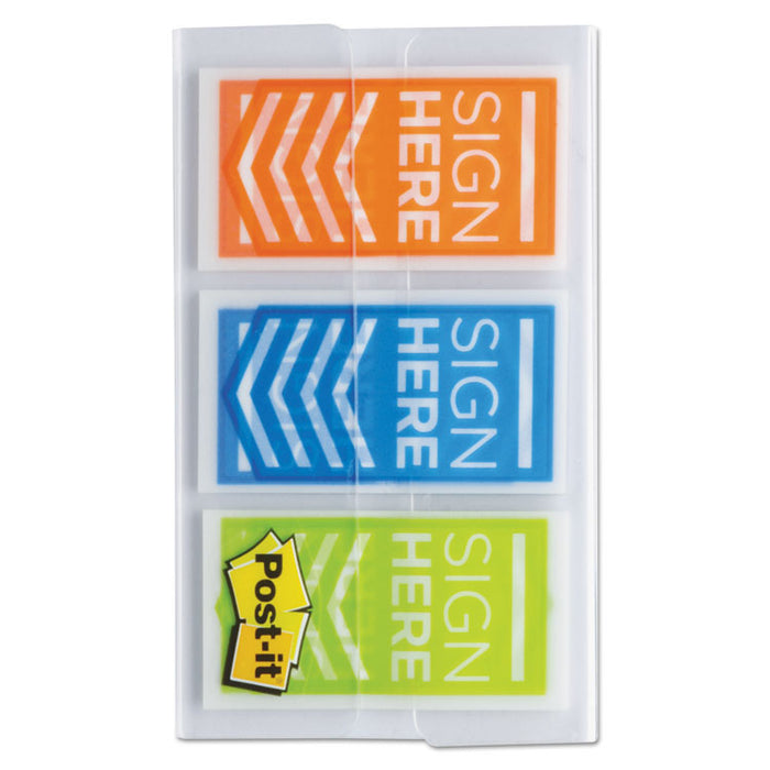 Arrow Message 1" Page Flags, "Sign Here", Blue/Lime/Orange, 20 Flags/Dispenser, 3 Dispensers/Pack