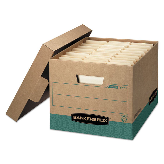 R-KIVE Heavy-Duty Storage Boxes, Letter/Legal Files, 12.75" x 16.5" x 10.38", Kraft/Green, 12/Carton