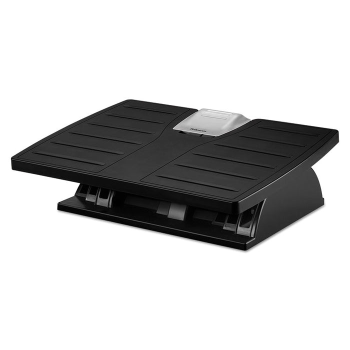 Adjustable Locking Footrest with Microban, 17.5w x 13.13d x 4.13 to 5.63h, Black/Silver