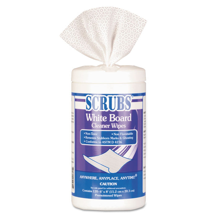 White Board Cleaner Wipes, Cloth, 8 x 6, White, 120/Canister, 6/Carton