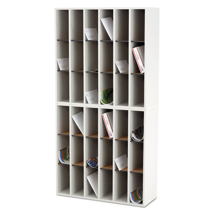 Wood Mail Sorter with Adjustable Dividers, Stackable, 18 Compartments, 33.75 x 12 x 32.75, Gray