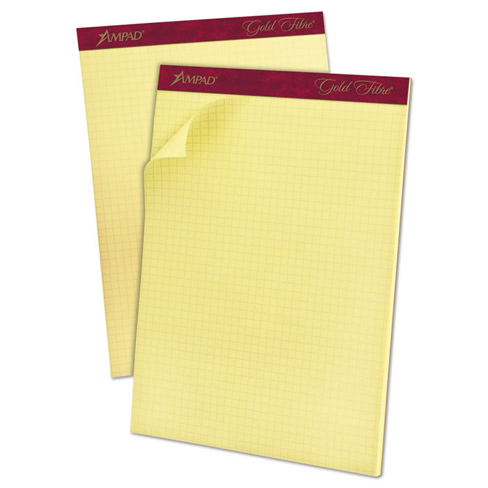 Gold Fibre Canary Quadrille Pads, 4 sq/in Quadrille Rule, 8.5 x 11.75, Canary, 50 Sheets