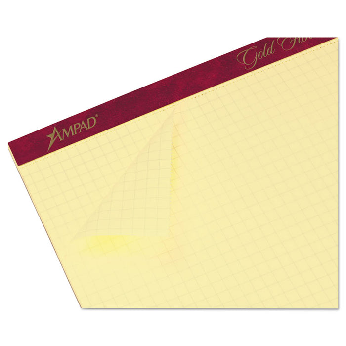 Gold Fibre Canary Quadrille Pads, 4 sq/in Quadrille Rule, 8.5 x 11.75, Canary, 50 Sheets