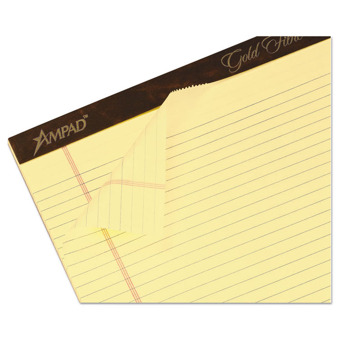 Gold Fibre Quality Writing Pads, Narrow Rule, 50 Canary-Yellow 8.5 x 14 Sheets, Dozen