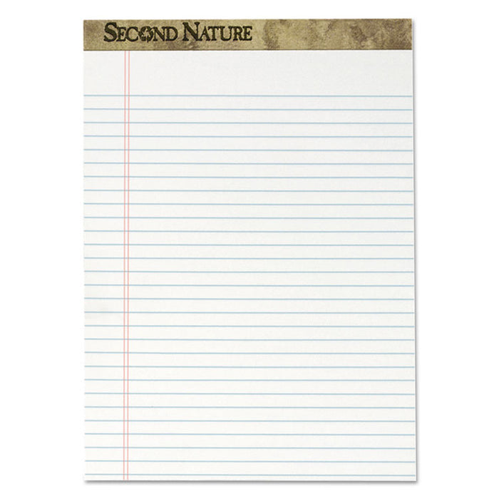 Second Nature Recycled Pads, Wide/Legal Rule, 8.5 x 11.75, White, 50 Sheets, Dozen