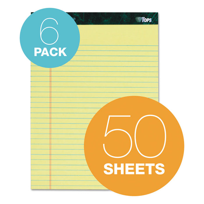 Docket Ruled Perforated Pads, Wide/Legal Rule, 50 Canary-Yellow 8.5 x 11.75 Sheets, 6/Pack