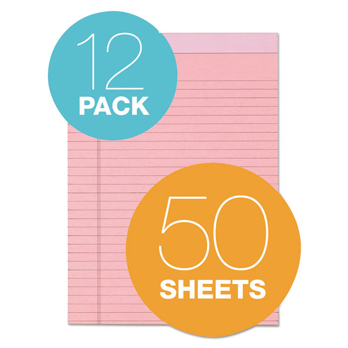 Prism + Writing Pads, Wide/Legal Rule, 8.5 x 11.75, Pastel Pink, 50 Sheets, 12/Pack