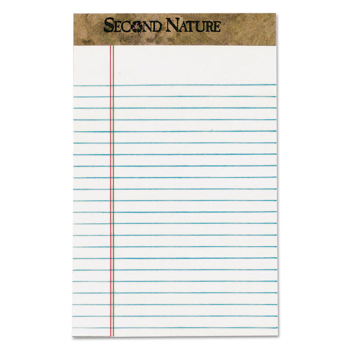 Second Nature Premium Recycled Pads, Narrow Rule, 5 x 8, White, 50 Sheets, Dozen