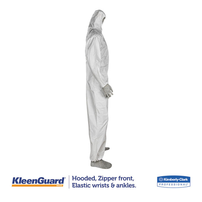 A35 Liquid and Particle Protection Coveralls, Zipper Front, Hooded, Elastic Wrists and Ankles, Large, White, 25/Carton