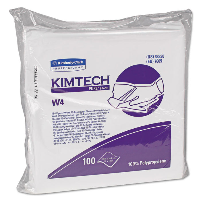 W4 Critical Task Wipers, Flat Double Bag, 12x12, White, 100/Pack, 5 Packs/Carton