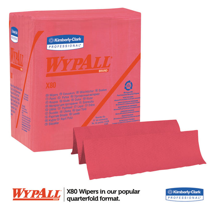 X80 Cloths, 1/4 Fold, HYDROKNIT, 12 1/2 x 12, Red, 50/Box, 4 Boxes/Carton