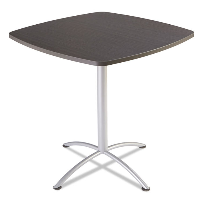 iLand Table, Bistro-Height, Square Top, Contoured Edges, 42 x 42 x 42, Gray Walnut/Silver