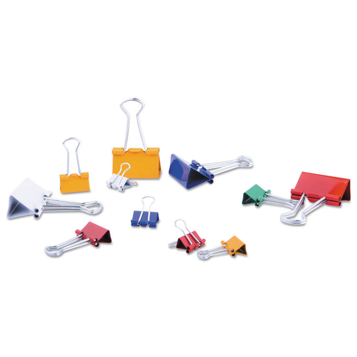 Binder Clips with Storage Tub, (12) Mini (0.5"), (12) Small (0.75"), (6) Medium (1.25"), Assorted Colors