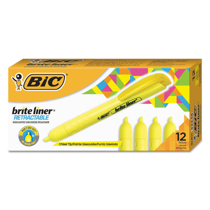 Brite Liner Retractable Highlighter, Fluorescent Yellow Ink, Chisel Tip, Yellow/Black Barrel, Dozen