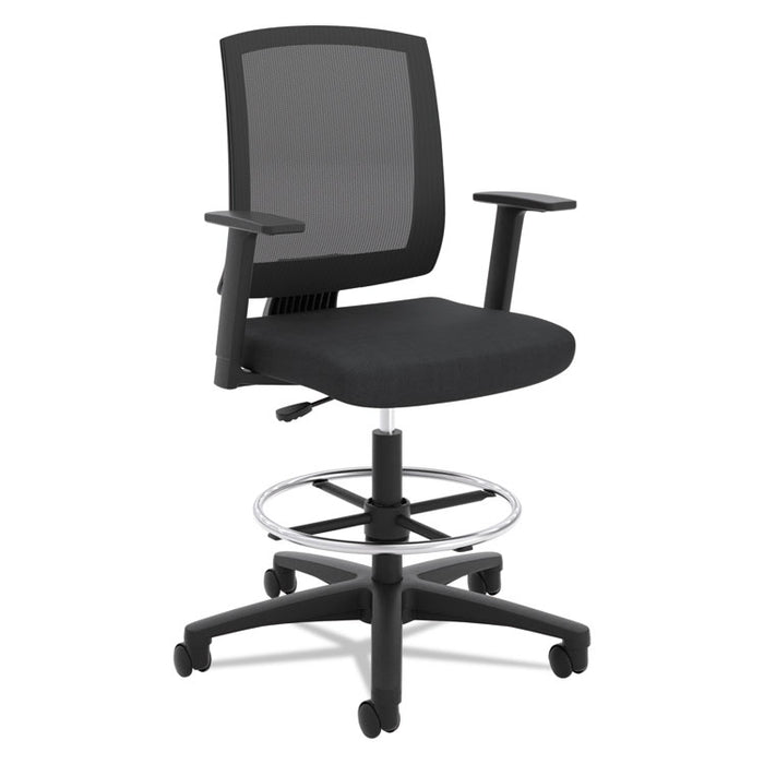 VL515 Mid-Back Mesh Task Stool with Fixed Arms, Supports up to 250 lbs., Black Seat/Black Back, Black Base