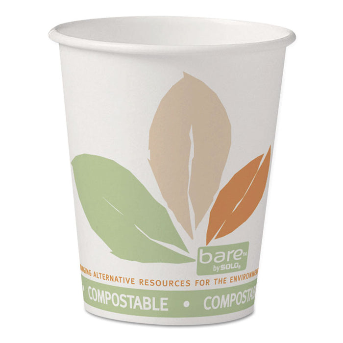 Bare by Solo Eco-Forward PLA Paper Hot Cups, 10 oz, Leaf Design, White/Green/Orange, 50/Pack