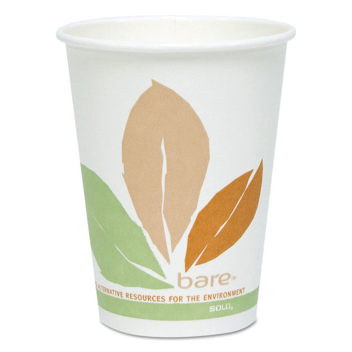 Bare by Solo Eco-Forward PLA Paper Hot Cups, 12 oz, Leaf Design, 50/Pack