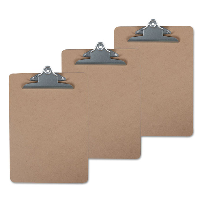 Hardboard Clipboard, 1.25" Clip Capacity, Holds 8.5 x 11 Sheets, Brown, 3/Pack