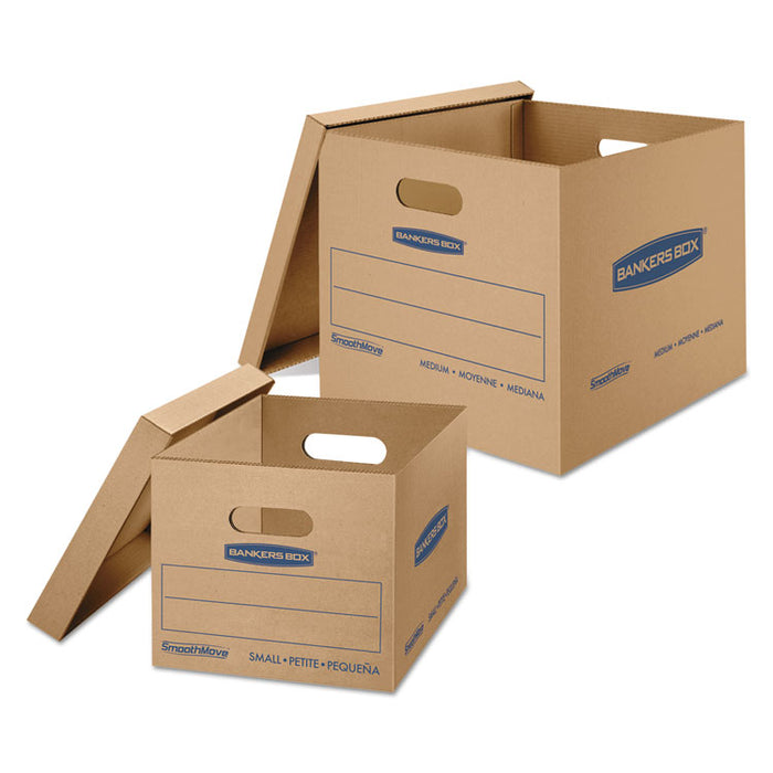 SmoothMove Classic Moving/Storage Box Kit, Half Slotted Container (HSC), Assorted Sizes: (8) Small, (4) Med, Brown/Blue,12/CT