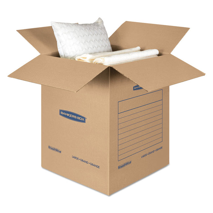SmoothMove Basic Moving Boxes, Large, Regular Slotted Container (RSC), 18" x 18" x 24", Brown Kraft/Blue, 15/Carton