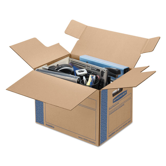 SmoothMove Prime Moving & Storage Boxes, Small, Regular Slotted Container (RSC), 16" x 12" x 12", Brown Kraft/Blue, 10/Carton