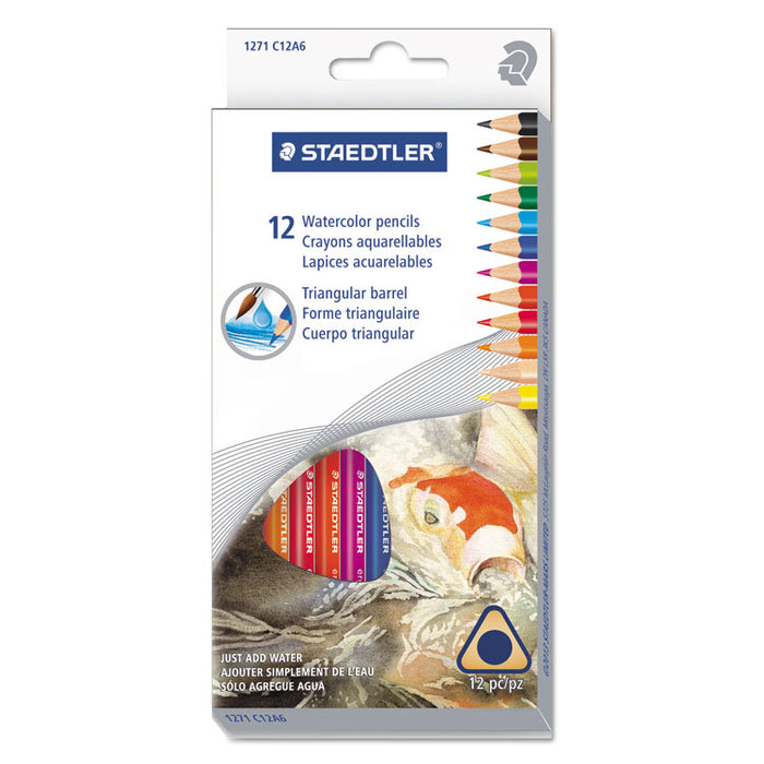 Triangular Watercolor Pencil Set, 2.9 mm, H (#3), Assorted Lead/Barrel Colors, Dozen