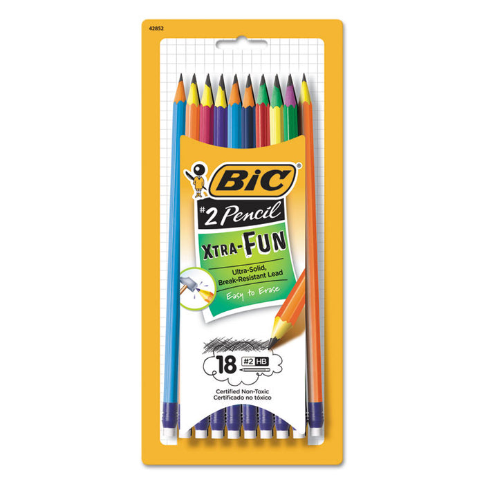 #2 Pencil Xtra Fun, HB (#2), Black Lead, Assorted Barrel Colors, 18/Pack