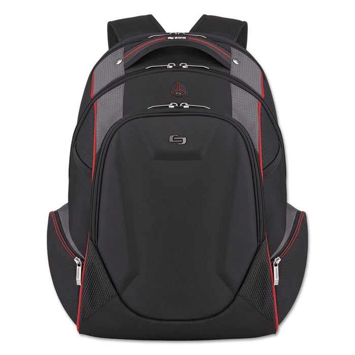 Launch Laptop Backpack, Fits Devices Up to 17.3", Polyester, 12.5 x 8 x 19.5, Black/Gray/Red