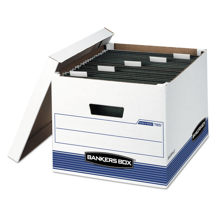 HANG'N'STOR Medium-Duty Storage Boxes, Letter/Legal Files, 13" x 16" x 10.5", White/Blue, 4/Carton