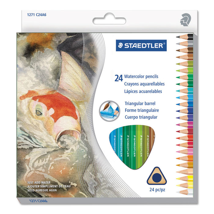 Triangular Watercolor Pencil Set, 2.9 mm, H (#3), Assorted Lead/Barrel Colors, 24/Pack