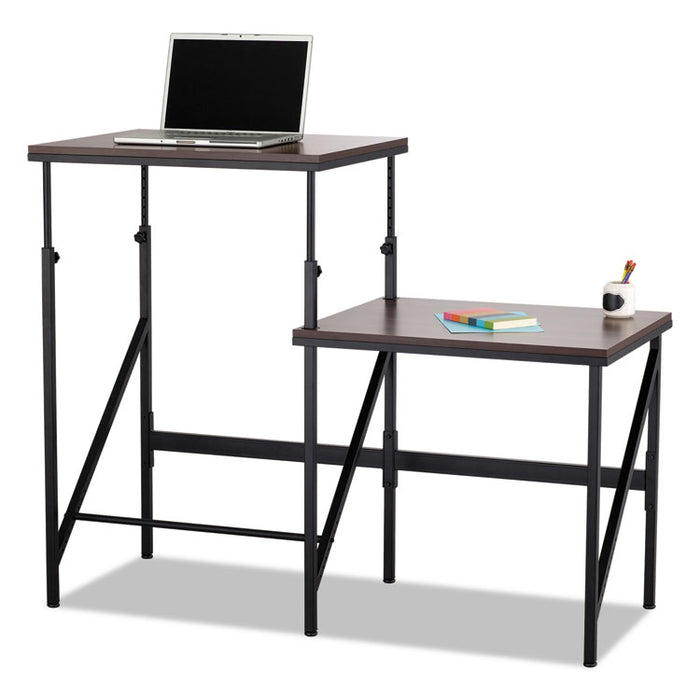 Bi-Level Standing Height Desk, 57.5w x 24d x 50h, Walnut/Black