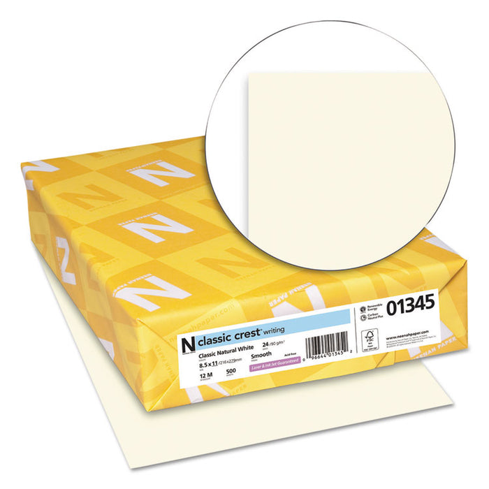 CLASSIC CREST Stationery, 24 lb, 8.5 x 11, Classic Natural White, 500/Ream