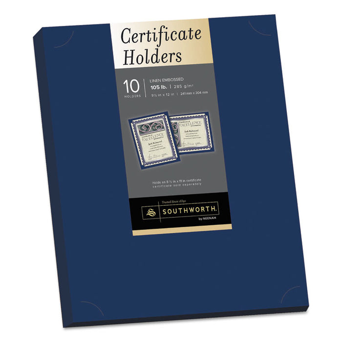 Certificate Holder, Navy, 105lb Linen Stock, 12 x 9 1/2, 10/Pack