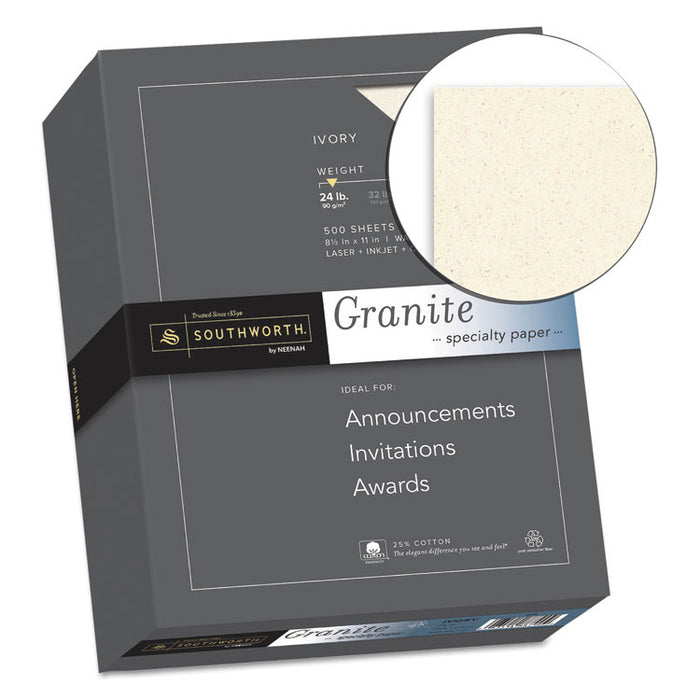 Granite Specialty Paper, 24 lb, 8.5 x 11, Ivory, 500/Ream