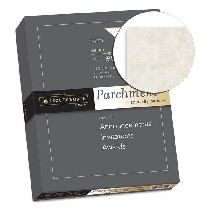 Parchment Specialty Paper, 32 lb Bond Weight, 8.5 x 11, Ivory, 250/Pack