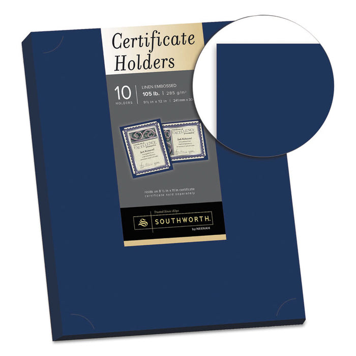 Certificate Holder, Navy, 105lb Linen Stock, 12 x 9 1/2, 10/Pack