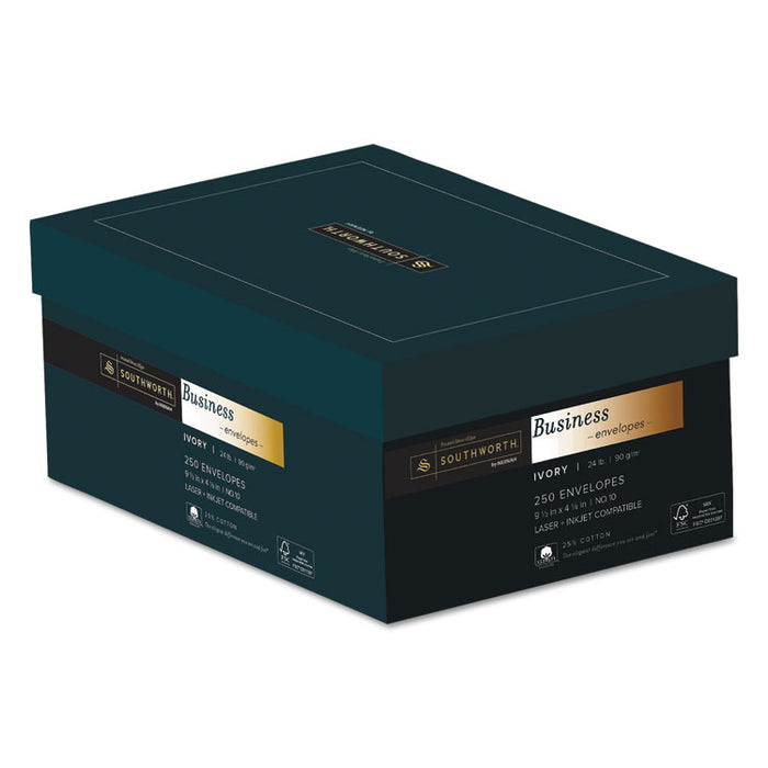 25% Cotton #10 Business Envelope, #10, Commercial Flap, Gummed Closure, 4.13 x 9.5, Ivory, 250/Box