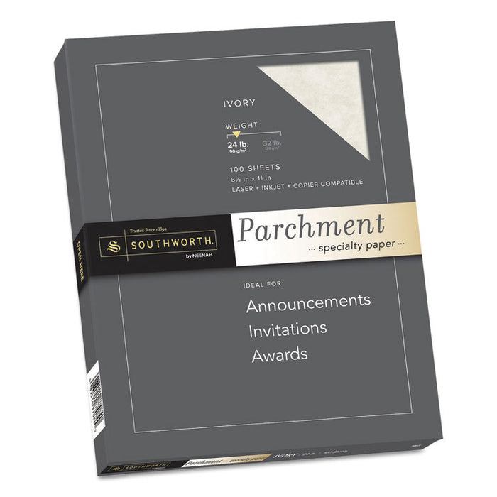 Parchment Specialty Paper, 24 lb Bond Weight, 8.5 x 11, Ivory, 100/Pack